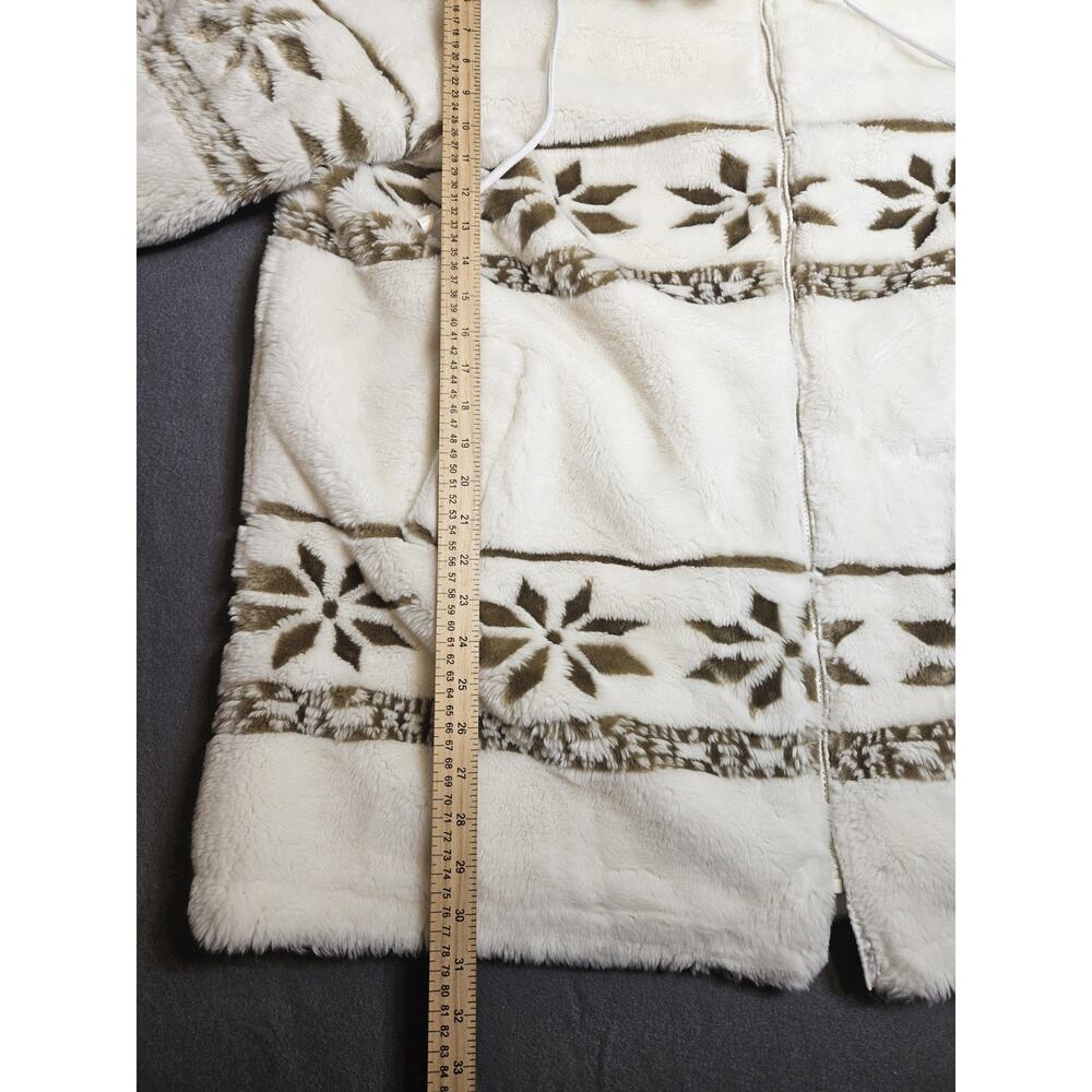 Vintage Jacket Coat Womens Medium - Large White Snowflake Faux Fur With Hood - Picture 7 of 9